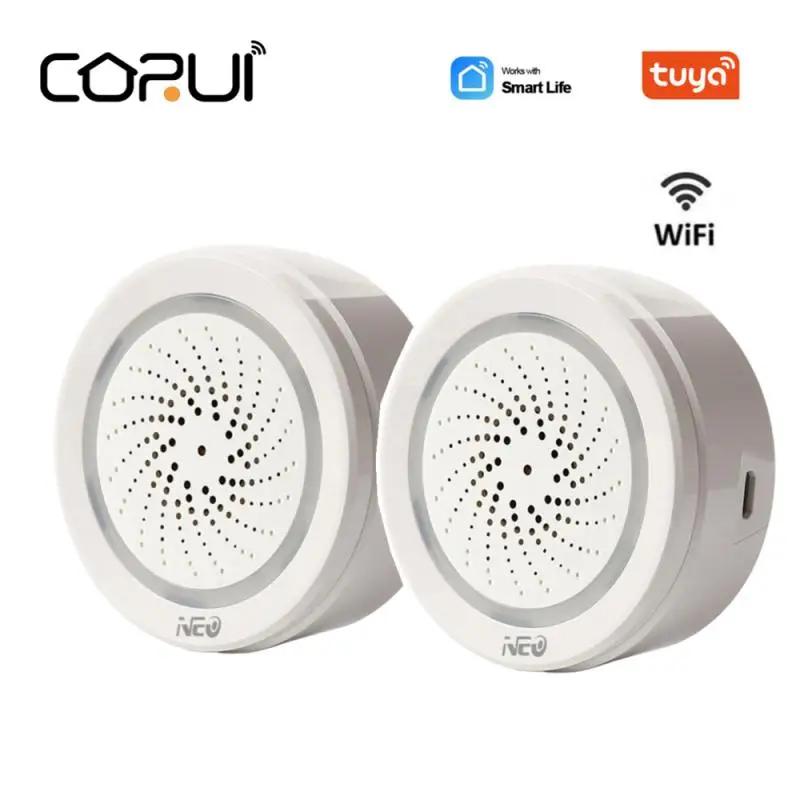 CORUI Tuya Smart WiFi 2 In 1 Siren Alarm Sensor 100DB Sound Wireless Smart Life Remote Control Siren Alarm + Tempera